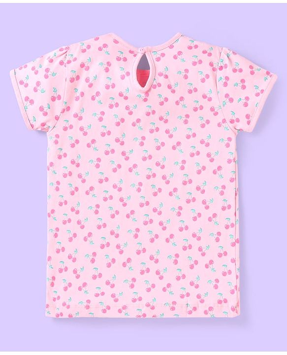 Babyhug Short Sleeves Cotton Striped and Cherry Graphics Top Pack of 3 - Pink Green