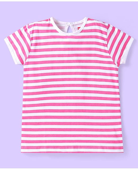 Babyhug Short Sleeves Cotton Striped and Cherry Graphics Top Pack of 3 - Pink Green