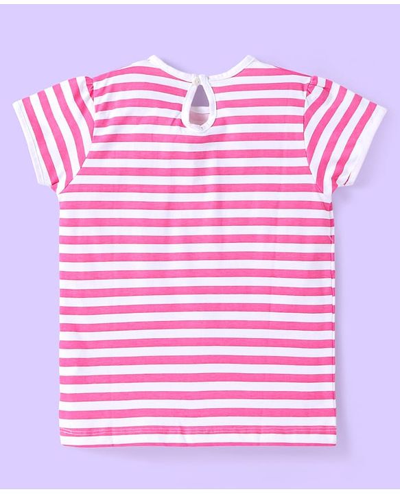 Babyhug Short Sleeves Cotton Striped and Cherry Graphics Top Pack of 3 - Pink Green