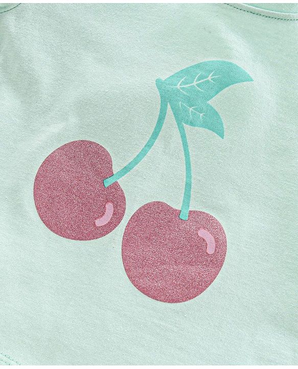Babyhug Short Sleeves Cotton Striped and Cherry Graphics Top Pack of 3 - Pink Green