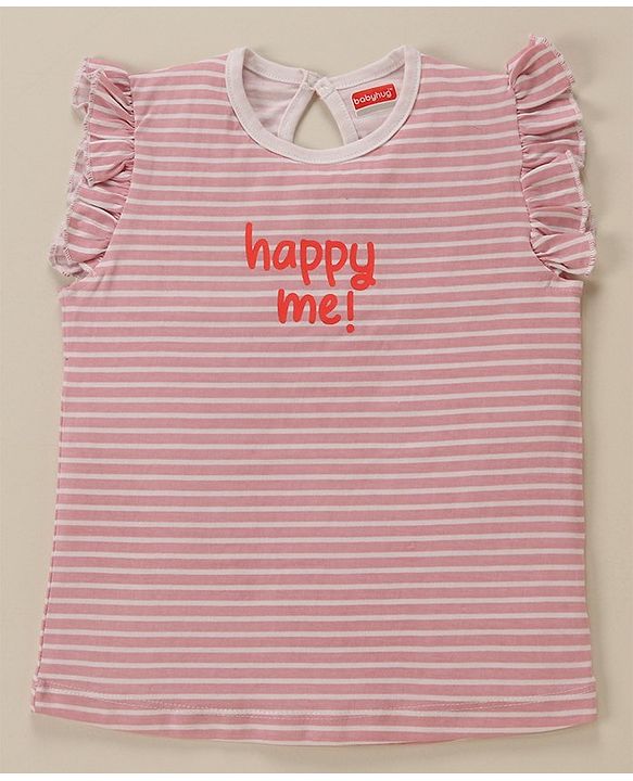 Babyhug Cap Frill Sleeves T-Shirts With Heart Graphics Pack of 3 - Navy Pink