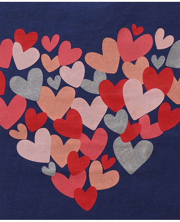Babyhug Cap Frill Sleeves T-Shirts With Heart Graphics Pack of 3 - Navy Pink