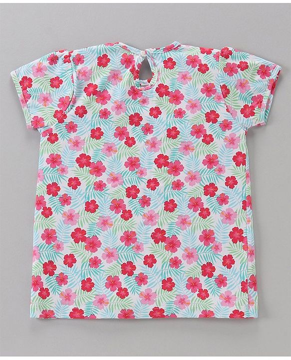 Babyhug Cotton Short Sleeves Floral Print Tees Pack of 3 - Blue