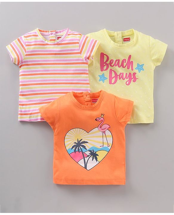 Babyhug Half Sleeves Tee With Graphics Pack Of 3 - Multicolour