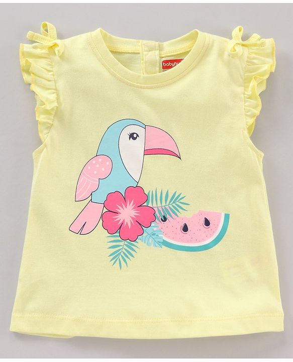 Babyhug Frill Sleeves Cotton Bird and Floral Graphics Tops Pack of 3 - Multicolour