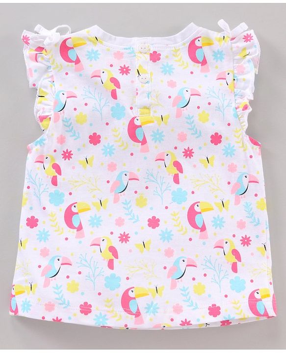 Babyhug Frill Sleeves Cotton Bird and Floral Graphics Tops Pack of 3 - Multicolour