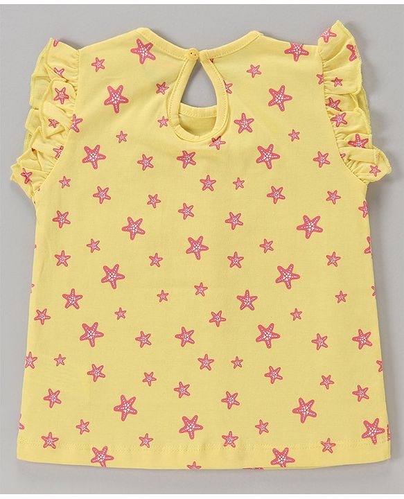 Babyhug Short Sleeves Cotton Striped and Star Graphics Top Pack of 2 - Yellow Peach