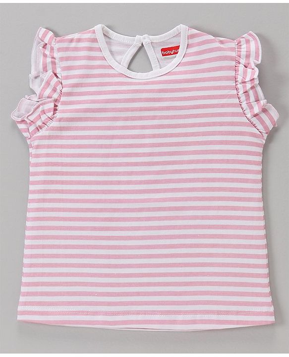 Babyhug Short Sleeves Cotton Striped and Star Graphics Top Pack of 2 - Yellow Peach