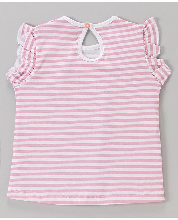 Babyhug Short Sleeves Cotton Striped and Star Graphics Top Pack of 2 - Yellow Peach