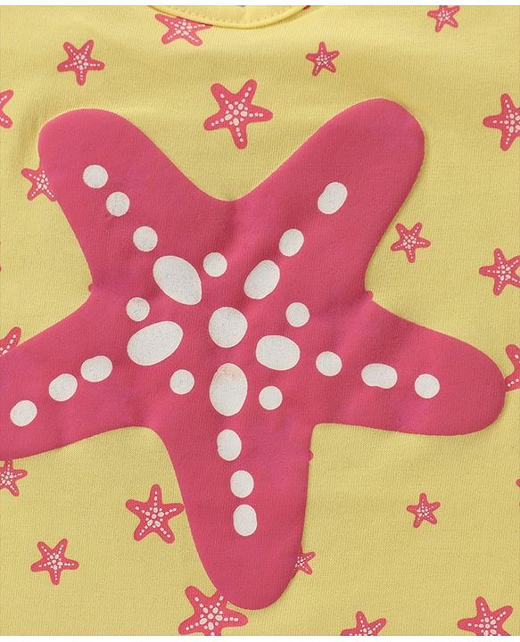 Babyhug Short Sleeves Cotton Striped and Star Graphics Top Pack of 2 - Yellow Peach