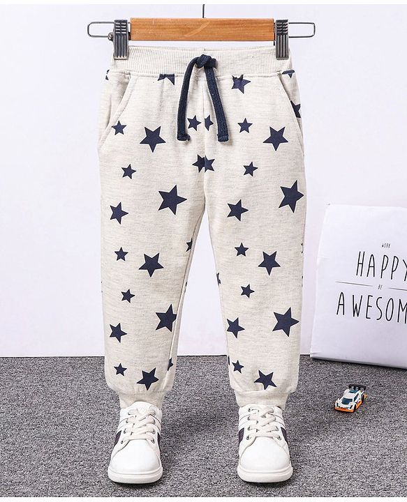 Babyhug Knit Full Length Lounge Pant Star Print - Grey