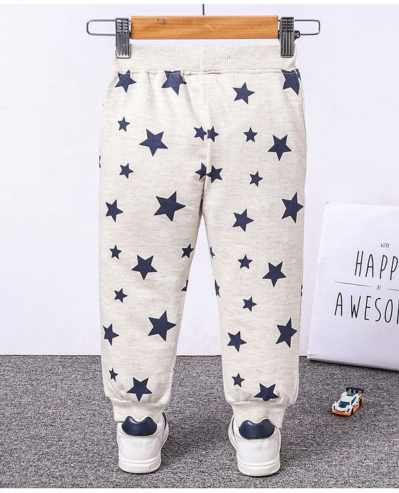 Babyhug Knit Full Length Lounge Pant Star Print - Grey