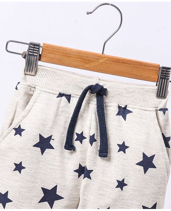 Babyhug Knit Full Length Lounge Pant Star Print - Grey