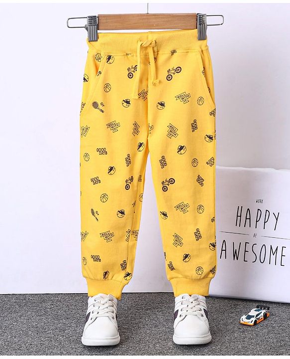 Babyhug Full Length Ribbed Waist Lounge Pant - Yellow