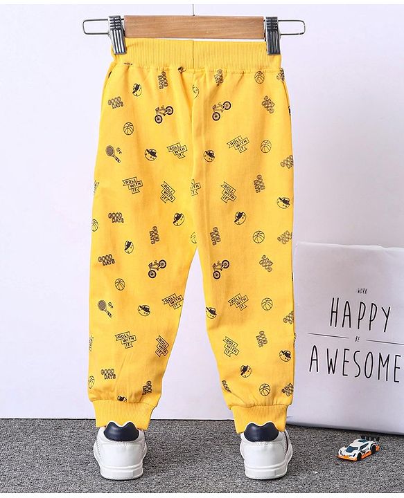 Babyhug Full Length Ribbed Waist Lounge Pant - Yellow
