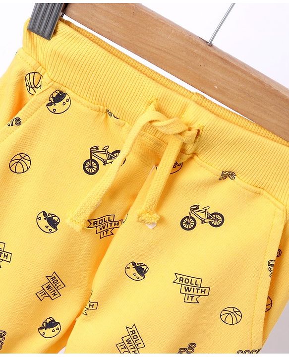 Babyhug Full Length Ribbed Waist Lounge Pant - Yellow