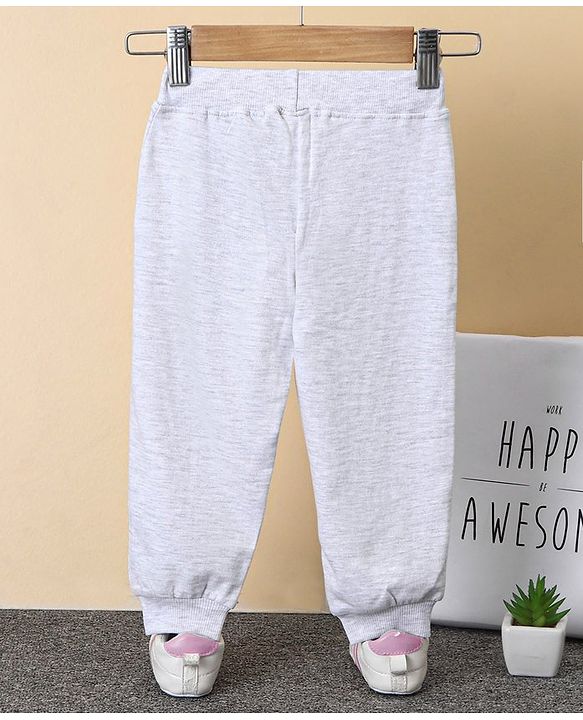 Babyhug Full Length Ribbed Waist Lounge Pant Heart Print - Grey