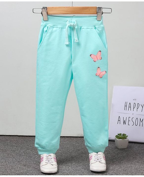 Babyhug Full Length Knit Lounge Pants Butterfly Patch - Blue