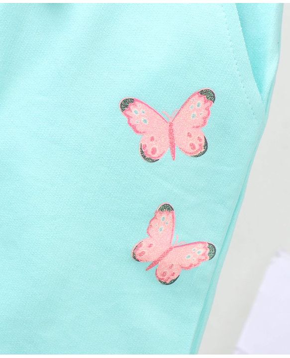 Babyhug Full Length Knit Lounge Pants Butterfly Patch - Blue