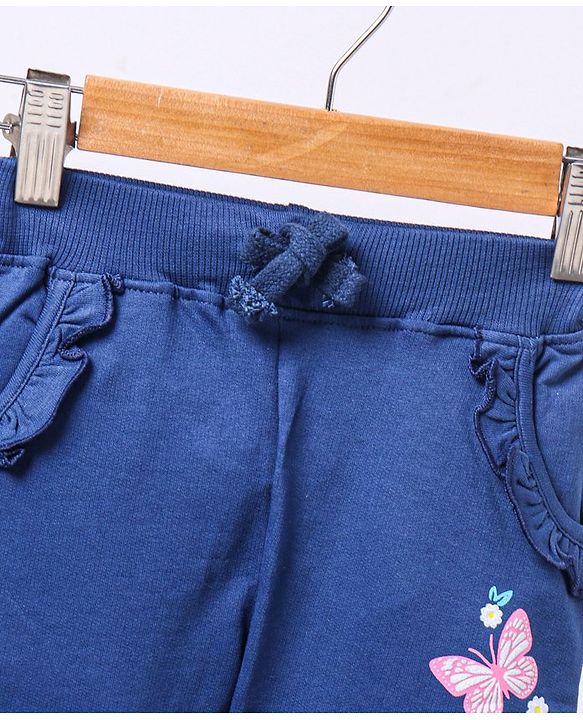 Babyhug Knit Full Length Lounge Pants Butterfly Print - Navy