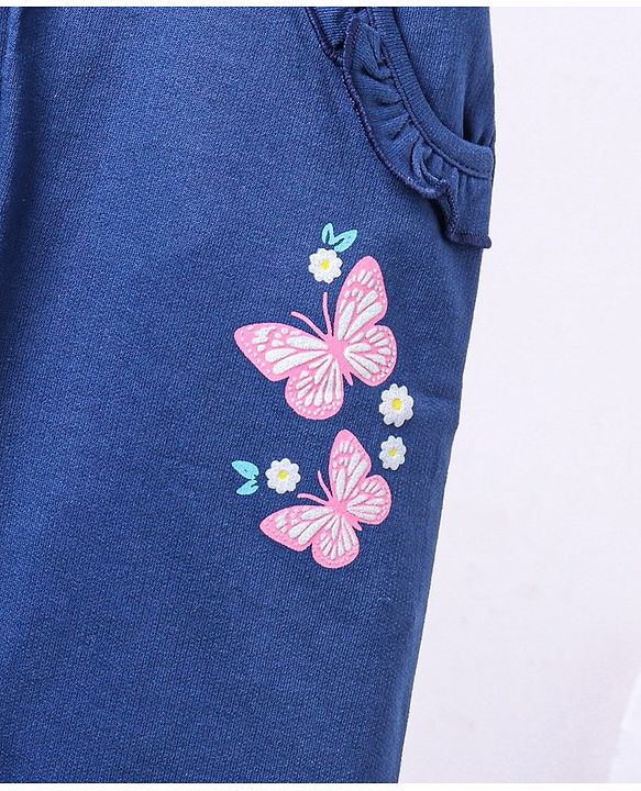 Babyhug Knit Full Length Lounge Pants Butterfly Print - Navy