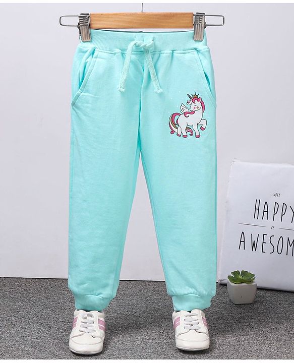 Babyhug Full Length Knit Lounge Pants Unicorn Patch - Blue