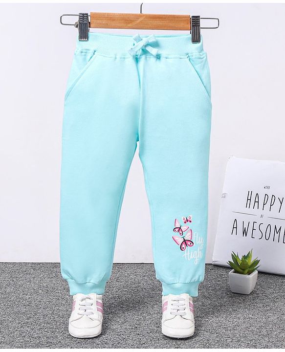 Babyhug Knit Full Length Lounge Pant Fly High Patch - Aqua