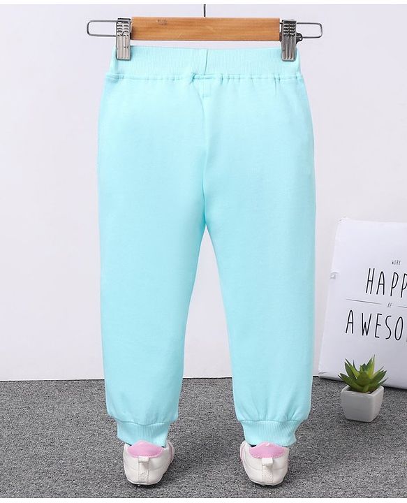 Babyhug Knit Full Length Lounge Pant Fly High Patch - Aqua