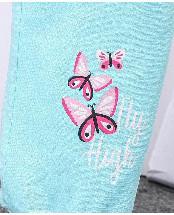 Babyhug Knit Full Length Lounge Pant Fly High Patch - Aqua