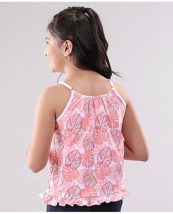 Pine Kids Singlet Sleeves Bio Washed Top Palm Leaves & Text Print Pack of 2 - Coral White