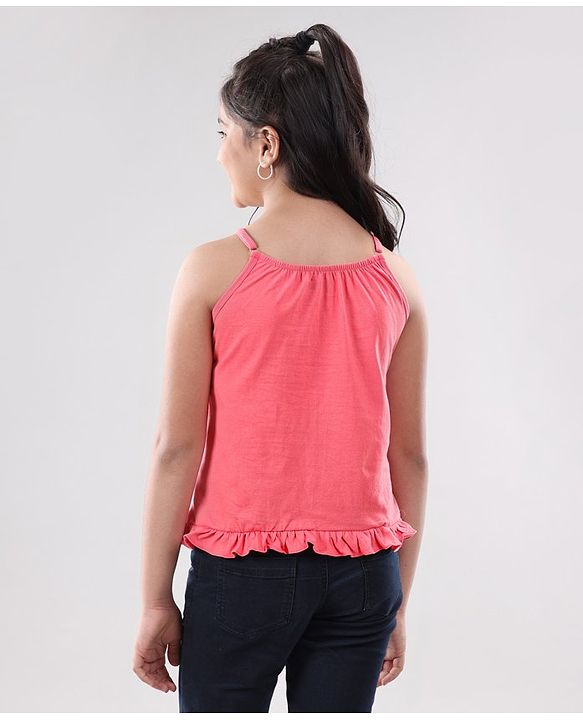 Pine Kids Singlet Sleeves Bio Washed Top Palm Leaves & Text Print Pack of 2 - Coral White