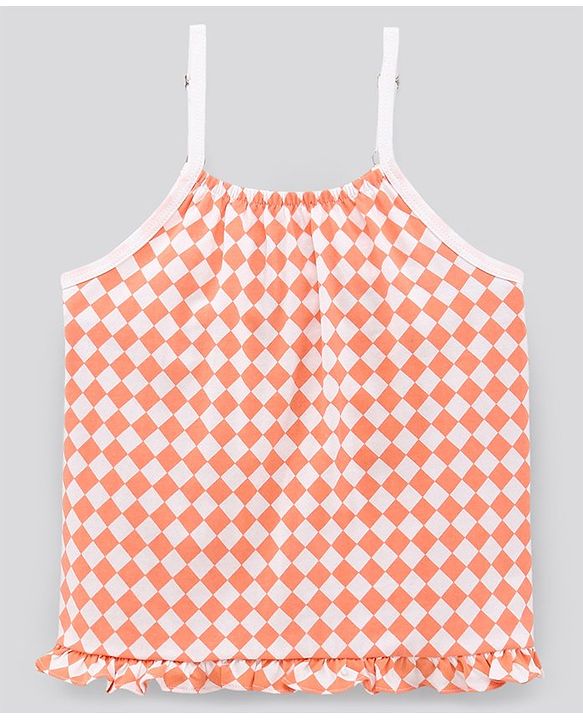 Pine Kids Singlet Sleeves Bio Washed Top Checks & Stripes Print Pack of 2 - White