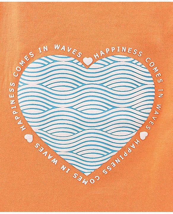 Pine Kids Singlet Sleeves Biowashed Tops Heart & Floral Print Pack Of 2 - Orange White