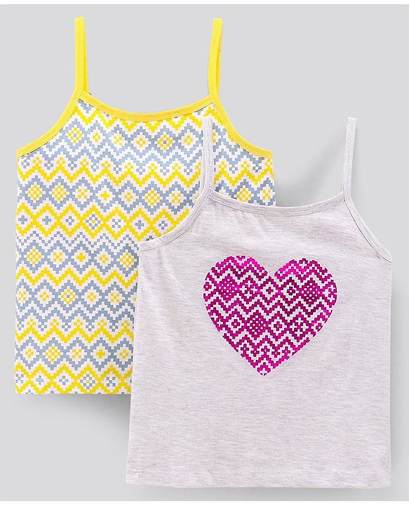 Pine Kids Singlet Sleeves Bio Washed T-Shirt Geometric Print Pack of 2 - Grey Yellow