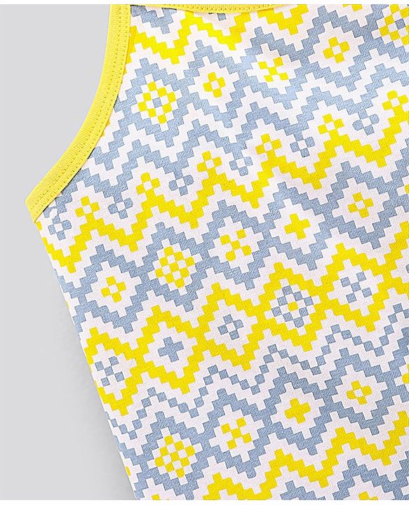 Pine Kids Singlet Sleeves Bio Washed T-Shirt Geometric Print Pack of 2 - Grey Yellow