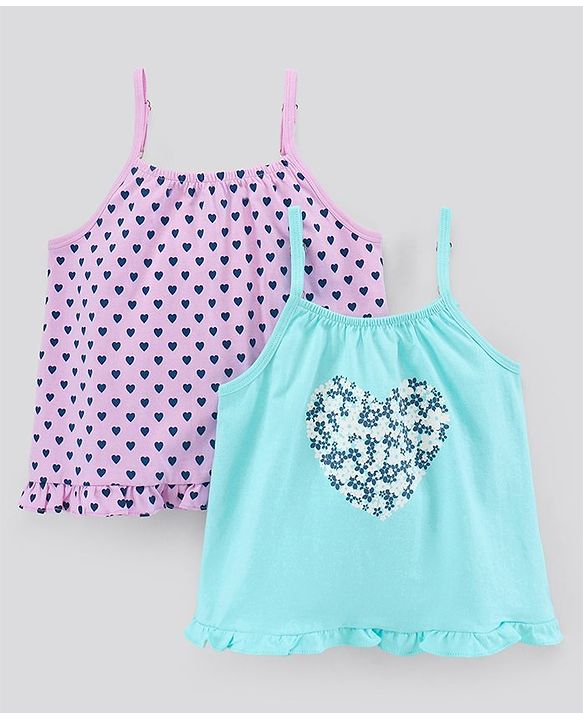Pine Kids Cotton Sleeveless Tops Printed Pack of 2 - Purple Blue