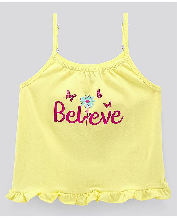 Pine Kids Singlet Sleeves Bio Washed T-Shirt Believe Print - Yellow