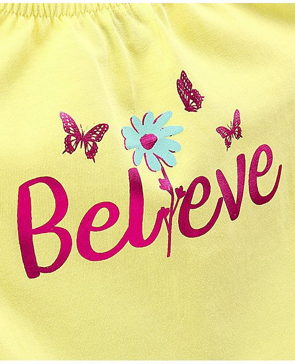 Pine Kids Singlet Sleeves Bio Washed T-Shirt Believe Print - Yellow