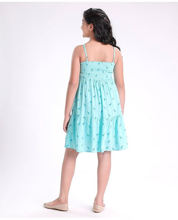 Pine Kids Rayon Woven Sleeveless Frock Dress Flamingo Print - Turquoise Blue