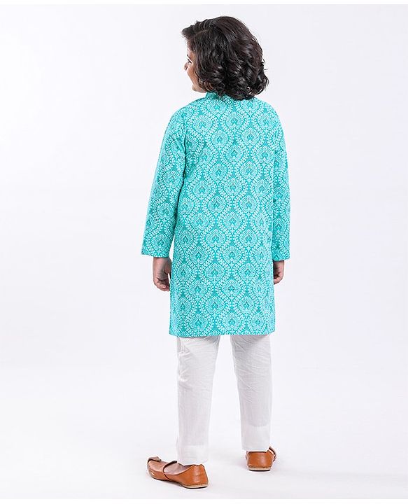 Pine Kids Full Sleeves Printed Kurta & Pyjama Set - Turquoise