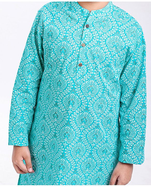 Pine Kids Full Sleeves Printed Kurta & Pyjama Set - Turquoise