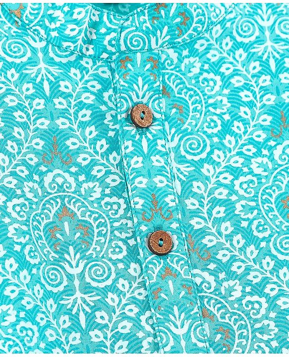 Pine Kids Full Sleeves Printed Kurta & Pyjama Set - Turquoise