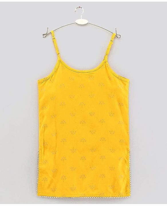 Pine Kids Singlet Sleeves Printed Kurta with Sharara and Bordered Dupatta - Yellow