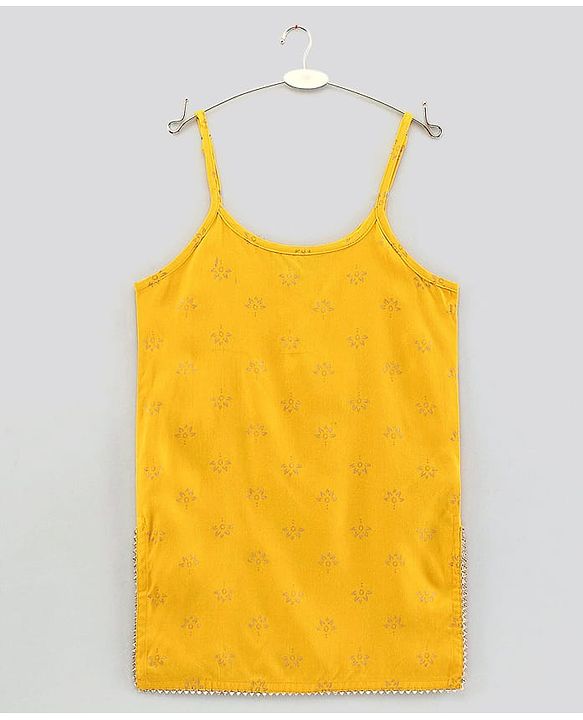 Pine Kids Singlet Sleeves Printed Kurta with Sharara and Bordered Dupatta - Yellow