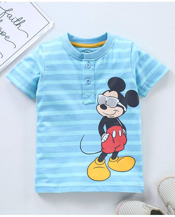 Babyhug Half Sleeves T-Shirt Mickey Mouse Print - Blue