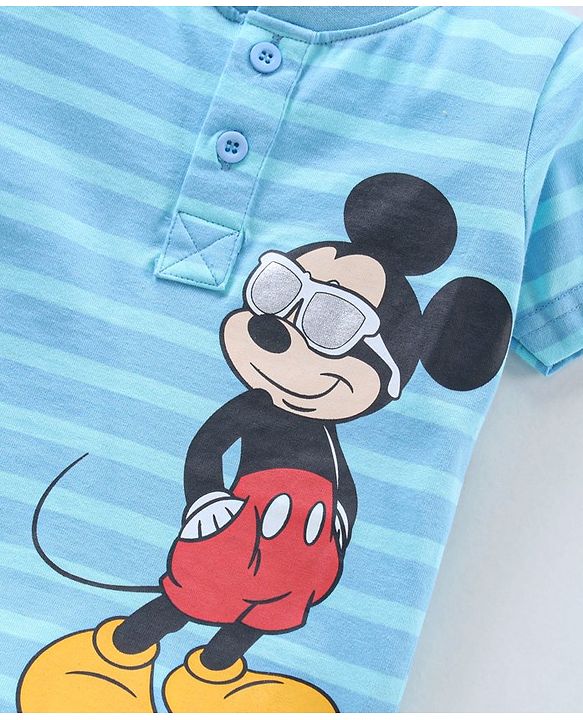 Babyhug Half Sleeves T-Shirt Mickey Mouse Print - Blue