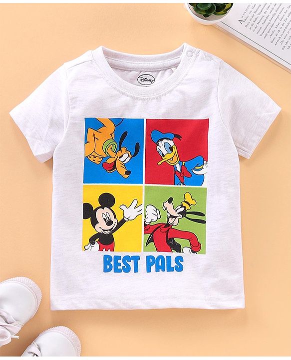 Babyhug Half Sleeves Cotton T-shirt Cartoon Graphic - White