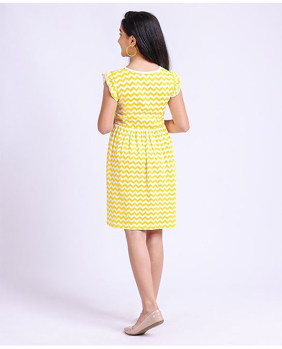 Pine Kids Cap Sleeves Frock Zig Zag Print - Yellow