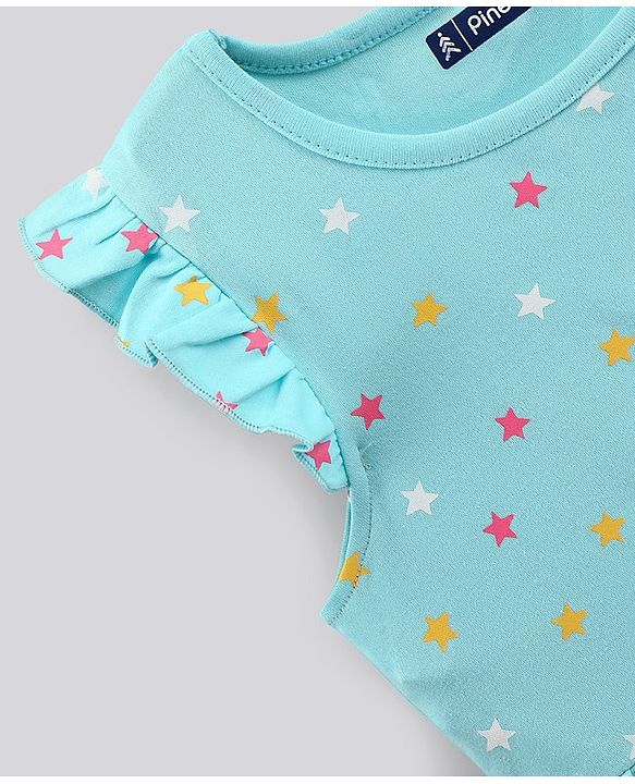 Pine Kids Sleeveless Bio Wash Frock Polka Dot Print- Blue