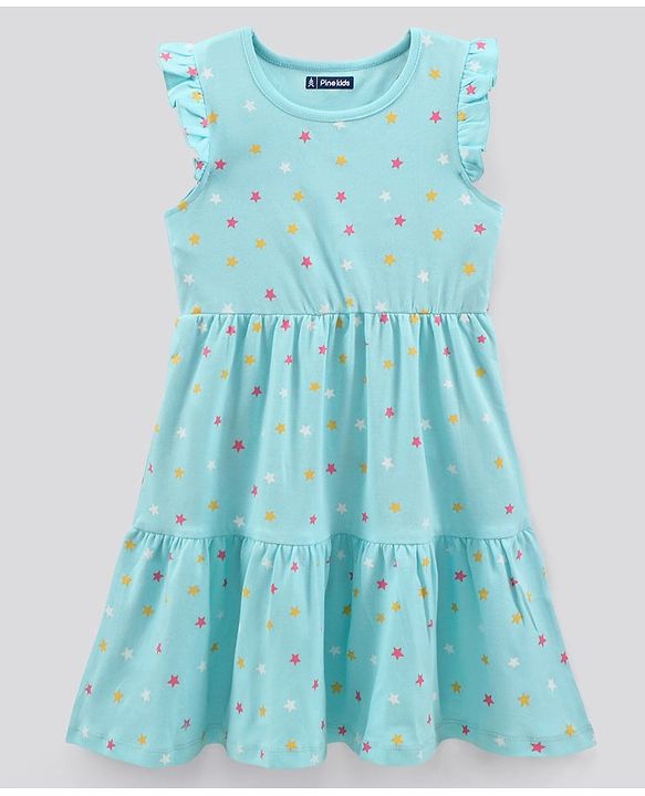 Pine Kids Sleeveless Bio Wash Frock Polka Dot Print- Blue